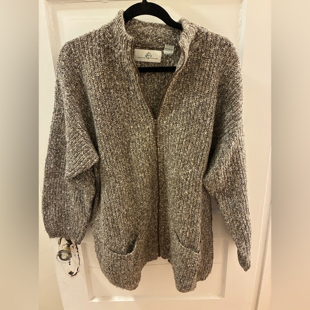 Design Options Brown Marled Zip Up Cardigan